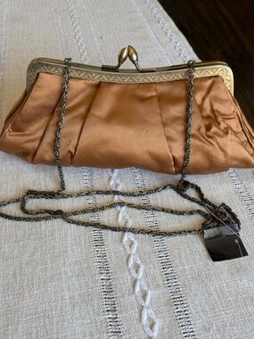 Valerie Stevens Satin Pleated crossbody/Clutch in Rust Gold Frame